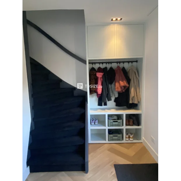 White shoe cabinet with doors and shelves