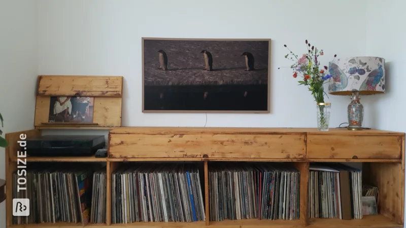 TV cabinet / LP cabinet pine wood panel, by Jeroen