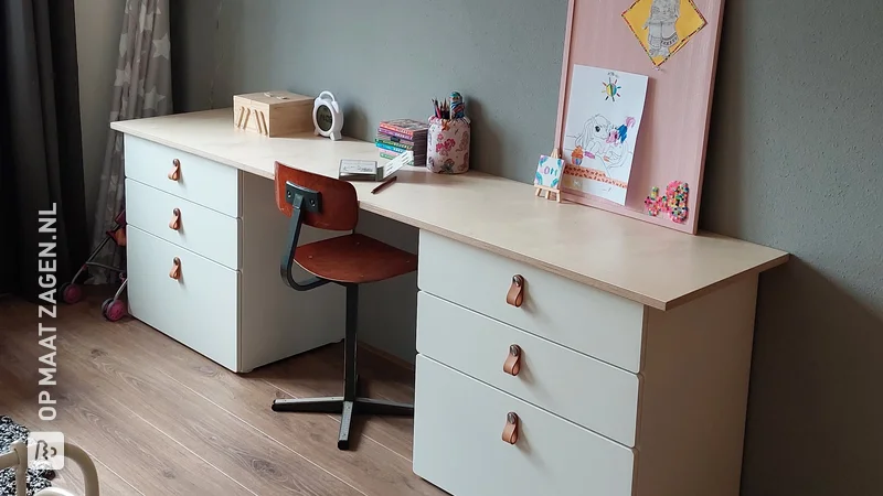 IKEA hack: Children's desk finished with plywood, by Kevin
