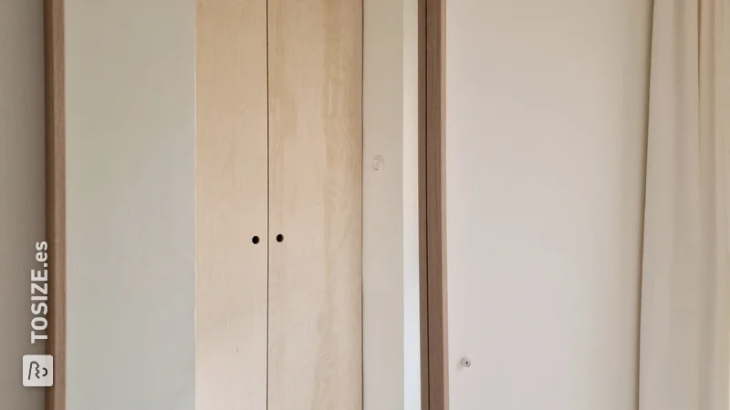 Scandinavian style meter cupboard with plywood, made by Mamoesjka