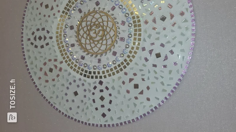 Round MDF circles covered with mosaic stones, by Tatjana