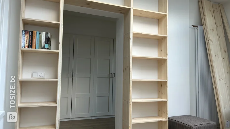Natural pine bookcase, by Patrick