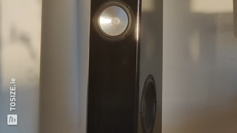 A large self-made floor-standing loudspeaker made from MDF, by Mathias