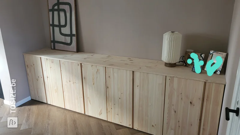 Pimping an Ikea Ivar cupboard with a custom pine carpentry panel, by Ruben