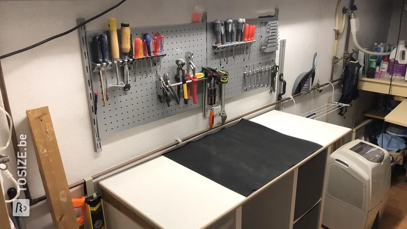 Custom workbench with concrete plywood, by Koen