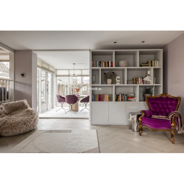 White bookcase with open shelves and doors