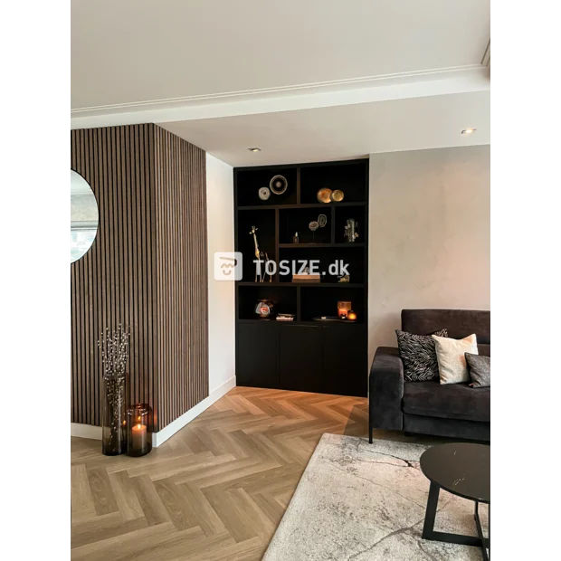 Black sideboard with doors and open compartments