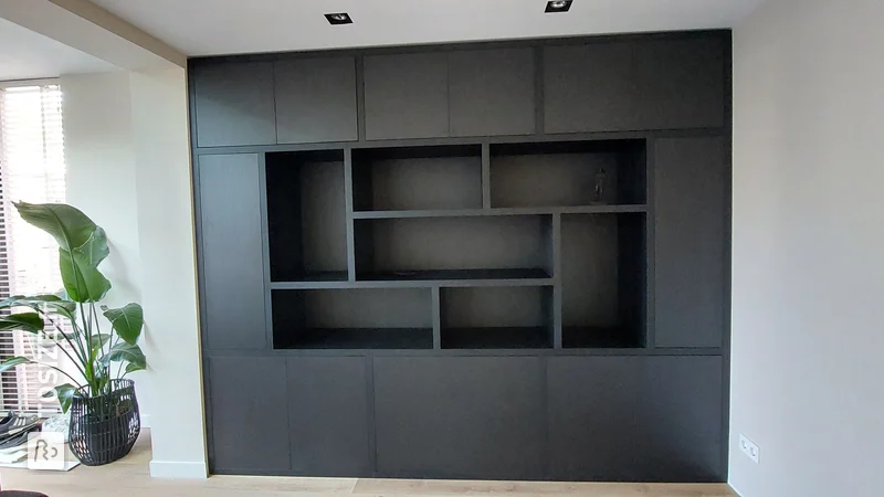 Beautiful custom black oak cabinet wall, by Mandy