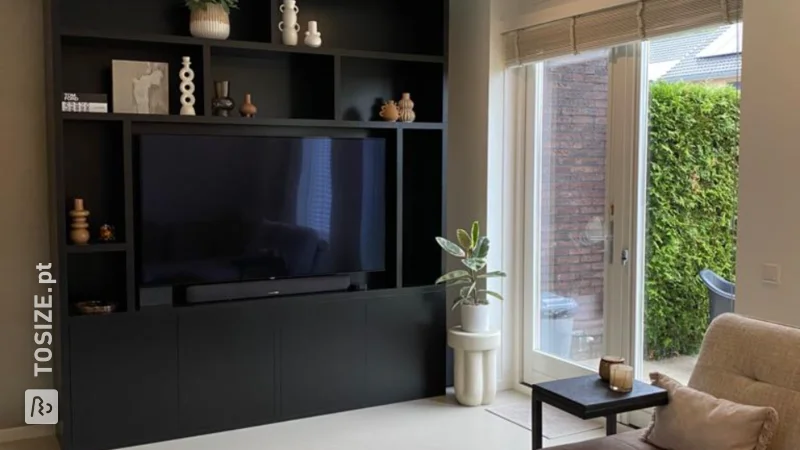 Symmetrical TV cabinet made of MDF, painted black by Jaimy