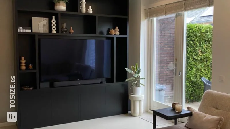 Mueble TV simétrico fabricado en MDF pintado en negro de Jaimy