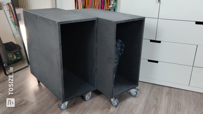 Handy cabinets on wheels, home-made space winners from MDF, by Nicky