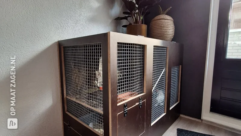 A new rabbit hutch made of sawn concrete plywood, by Loes