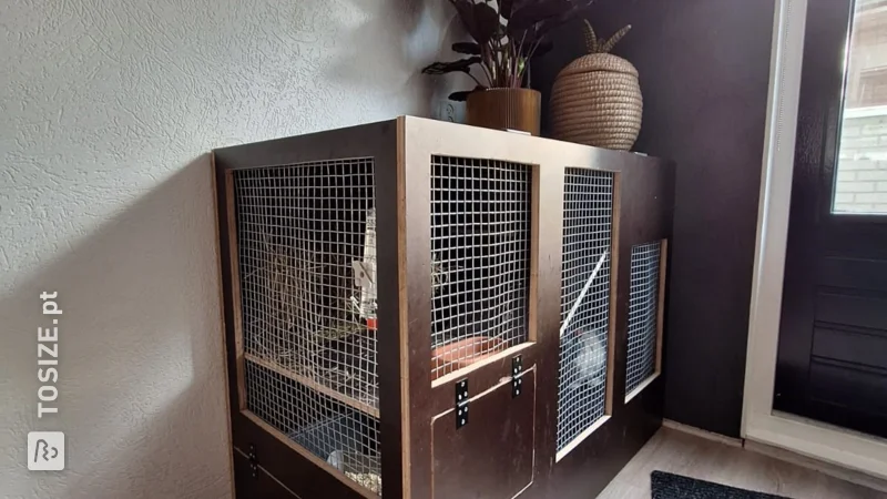 A new rabbit hutch made of sawn concrete plywood, by Loes