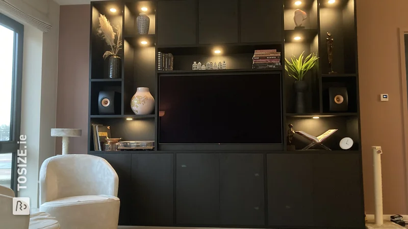 A black oak custom-made TOSIZE furniture cupboard with TV niche, by Jörgen