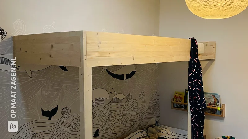 Make your own loft bed for a child from pine wood paneling, by Fenna