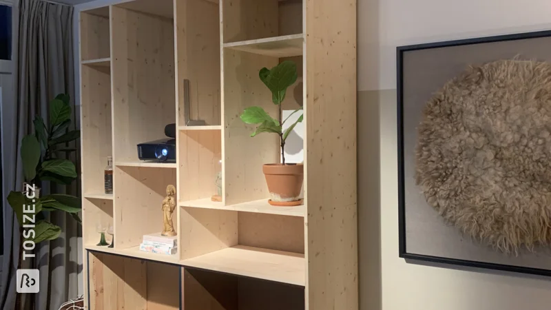 A custom shelving unit based on 2 Ikea Ivar cabinets, by Marion