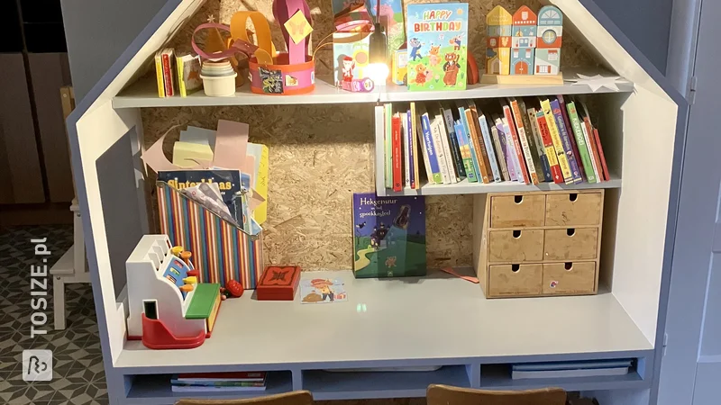 A homemade children's desk and playhouse from MDF, by Maarten