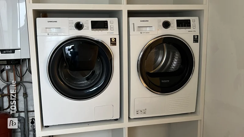 A homemade conversion for the washing machine made of primed MDF, by Marco