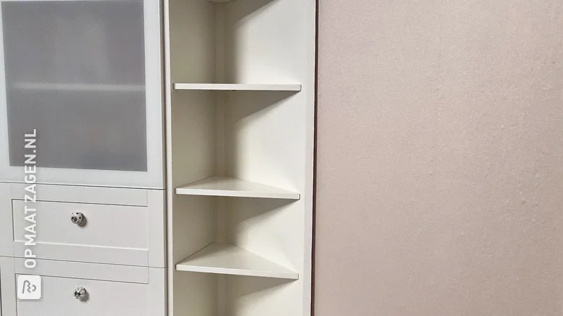 Corner cupboard and corner shelf made of MDF to match the Ikea wall unit, by Verena