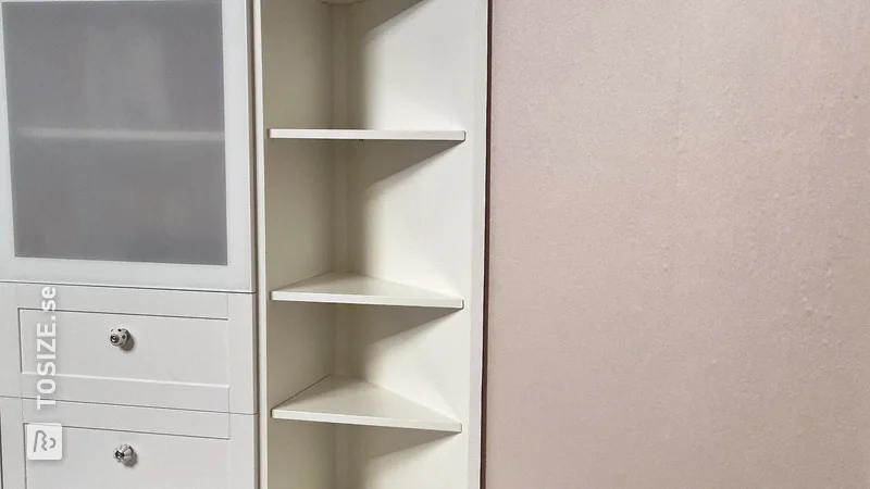 Corner cupboard and corner shelf made of MDF to match the Ikea wall unit, by Verena