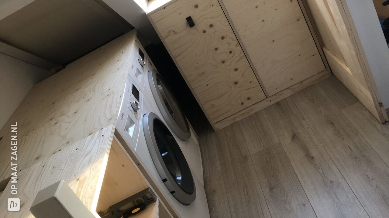 Zelf een wasmachine ombouw maken van underlayment, door Helene