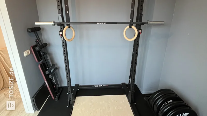 Platform for home gym from custom-made underlayment pine, by Tommy