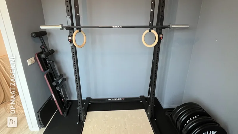 Platform for home gym from custom-made underlayment pine, by Tommy