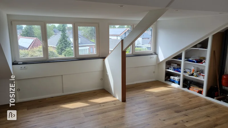 Attic transformation into hobby room with dormer window and cupboards, by Marc