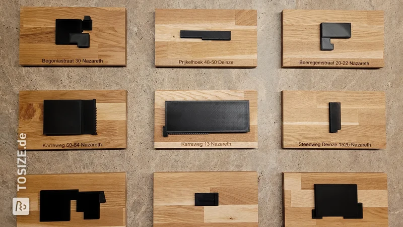 Präsentationstafeln aus Eichenholzplatten für den 3D-Druck von Gebäuden, von Dimitri