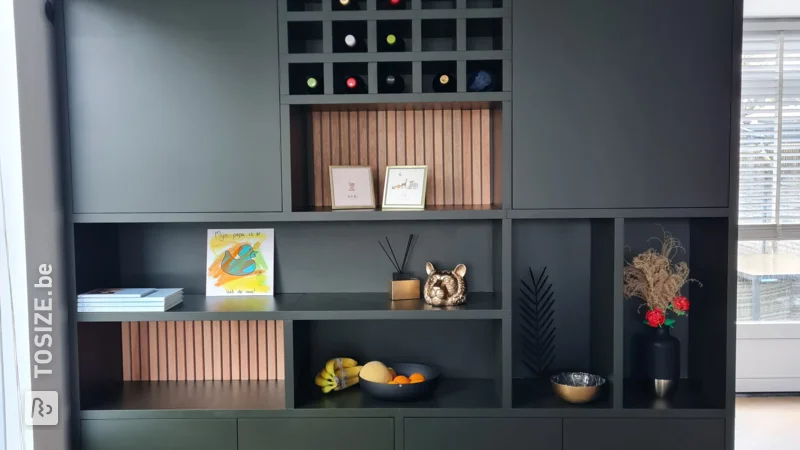 Self-designed modern cupboard and wine rack, by Evy