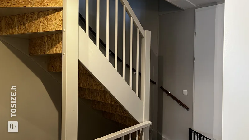Fitting risers on open staircase with OSB-3, by Sander