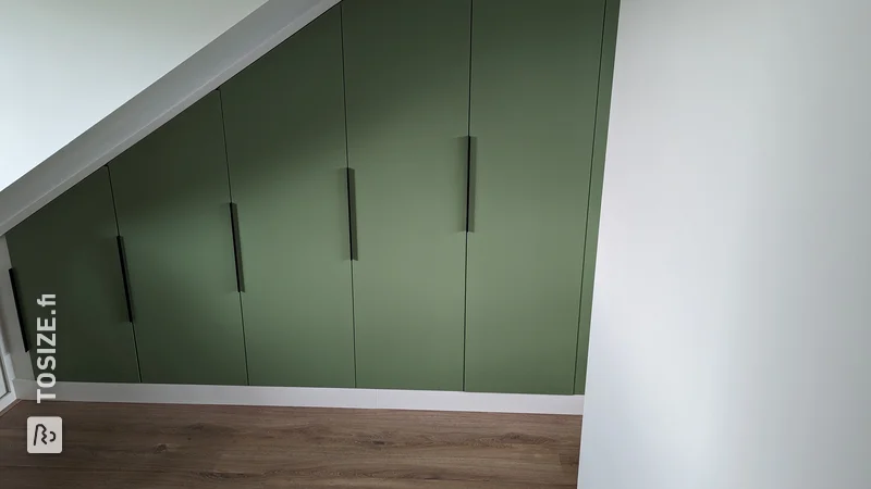 DIY cupboard doors under sloping roof with primed MDF, by Gijs