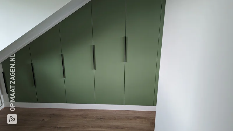 DIY cupboard doors under sloping roof with primed MDF, by Gijs