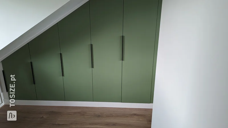 DIY cupboard doors under sloping roof with primed MDF, by Gijs