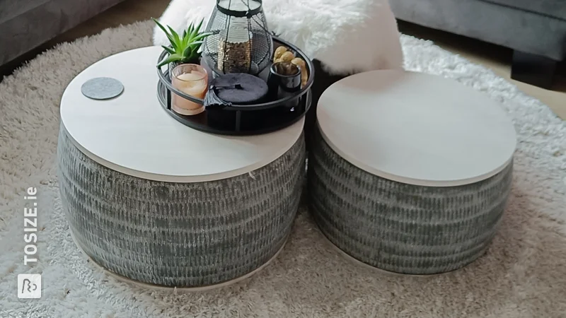 Smart coffee tables with custom plywood circles, by Ingeborg