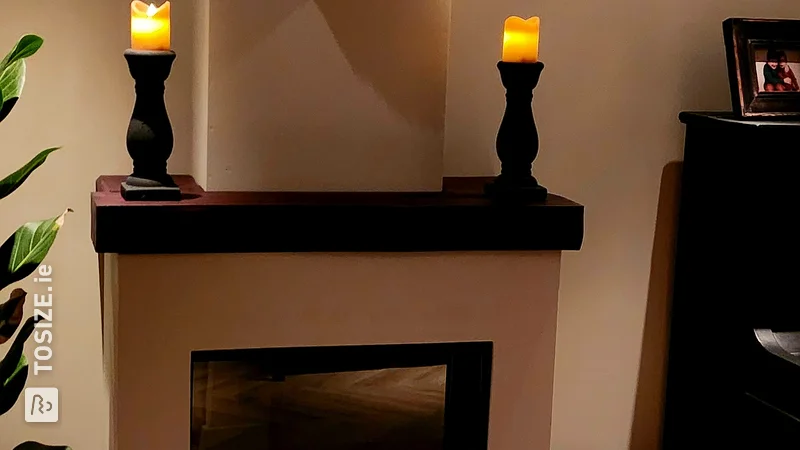 Homemade mantelpiece with custom-sawn MDF, by Charlie