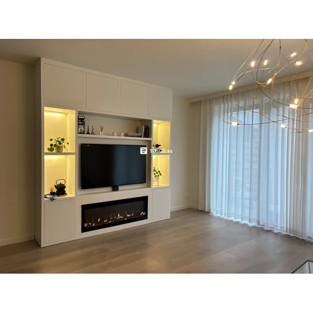 White cupboard wall with doors and open compartments