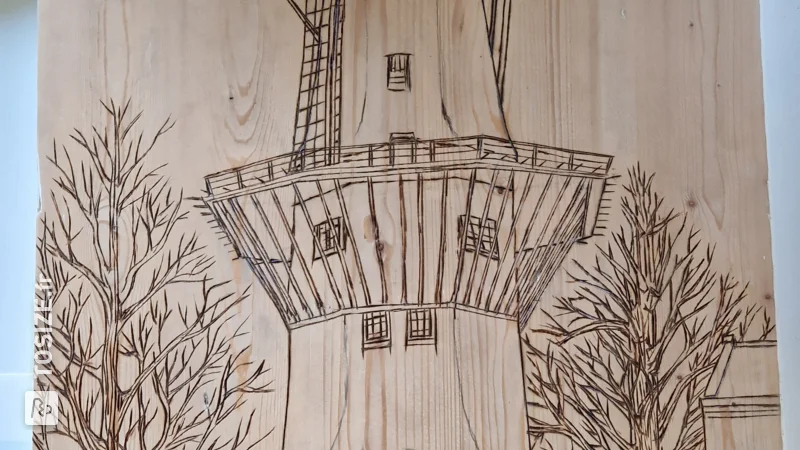 Wood burning project on pine wood panel, by Ivar