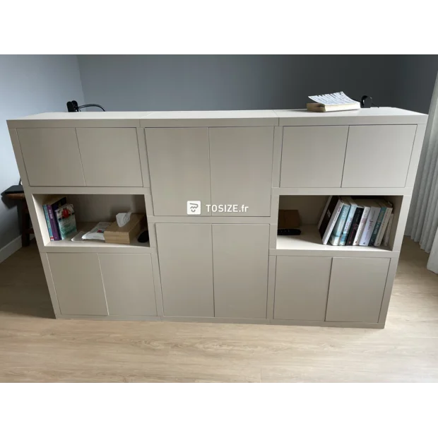 Cream sideboard with open compartments and doors