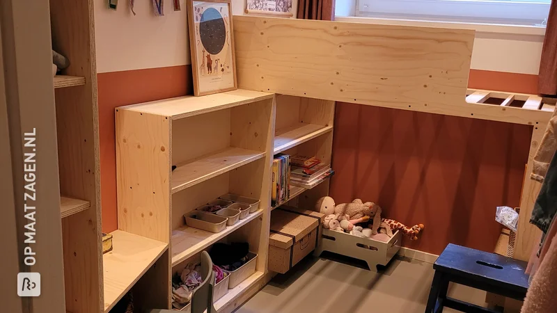 Multifunctional loft bed with desk and storage space, by Liesbeth