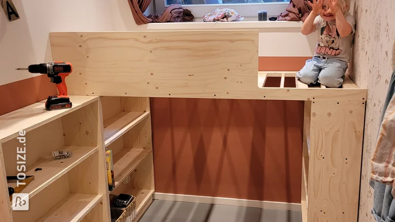 Multifunctional loft bed with desk and storage space, by Liesbeth