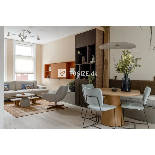 Black cupboard wall with open compartments and doors