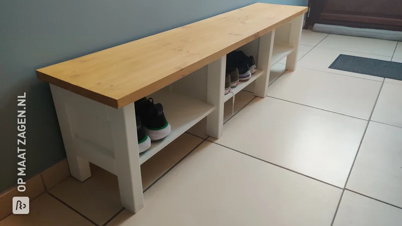 Homemade Shoe Rack with a Bench, by Robin