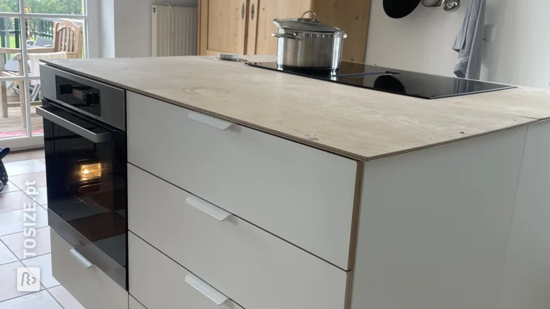 DIY kitchen island with birch multiplex fronts, by Christine