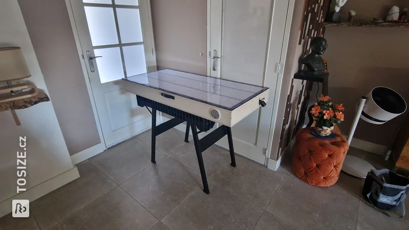 DIY Raised Wrap Table with Built-in Electrics, by Eri