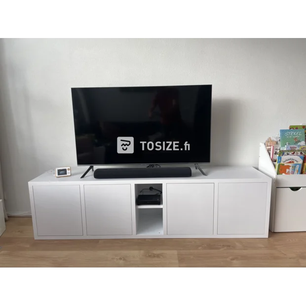 White TV cabinet with doors and open compartments