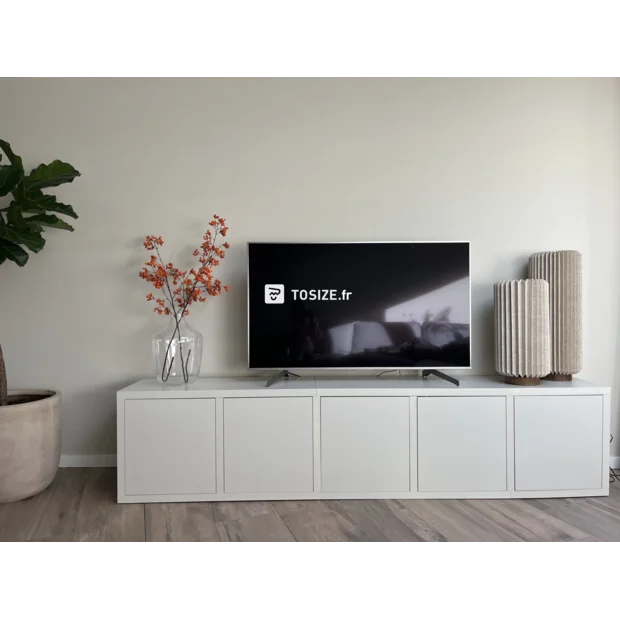 White sideboard with doors and open compartments