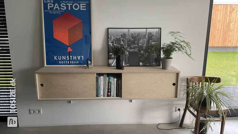 Homemade hanging sideboard from birch plywood, by Laurens 