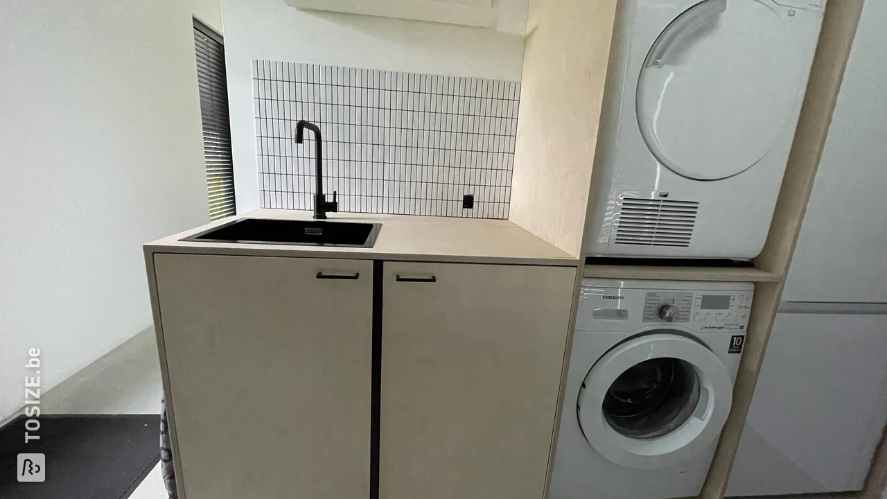 Meuble Buanderie Riga 175 Cm Avec Portes En Bois - Pour Cacher Lave-linge Et Sèche-linge, Finition Chêne