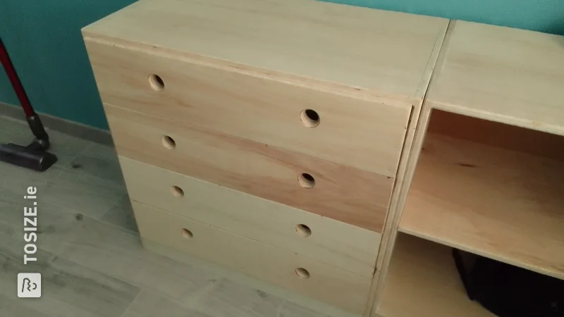 Plywood chest of drawers, by Alex